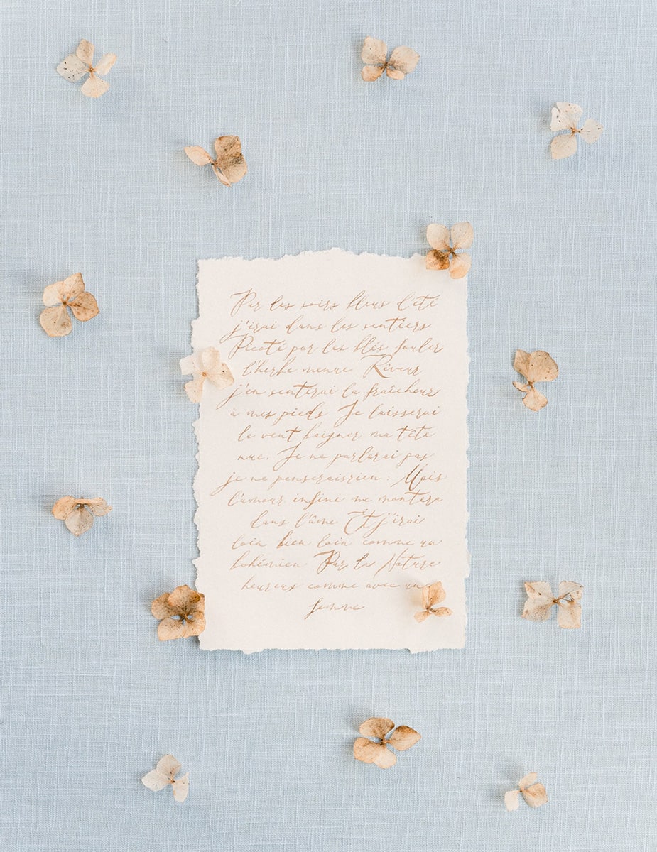 papeterie-mariage-poetique Voeux de mariage calligraphiés sur une feuille en papier