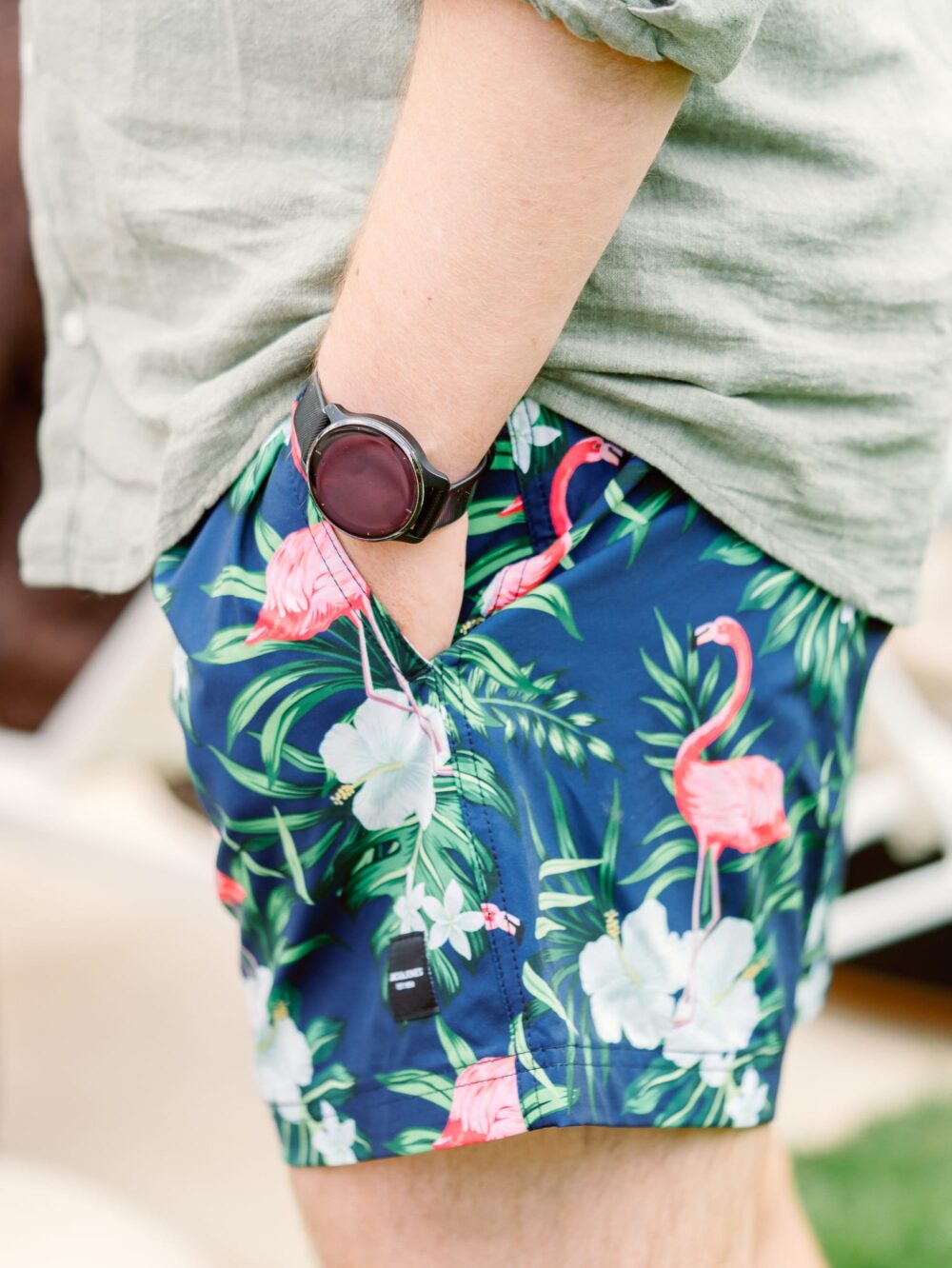 shorts with a flamingo pattern