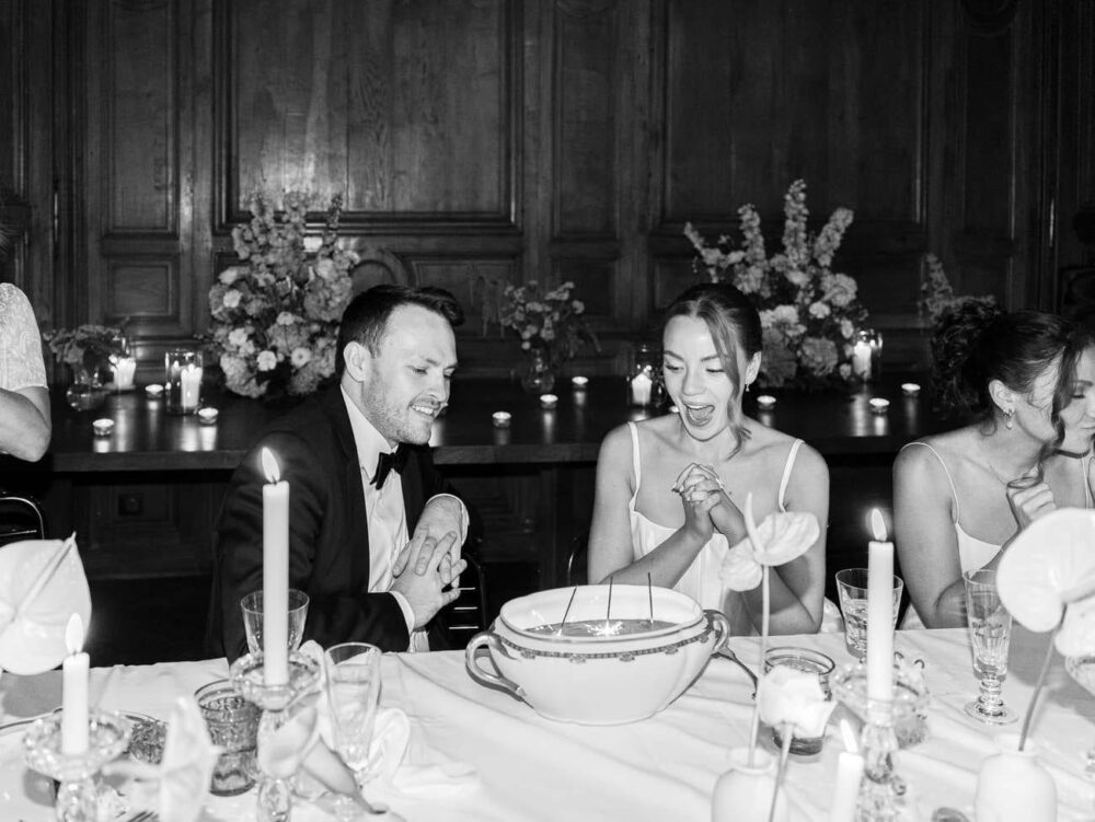 chocolate mousse in front of the couple