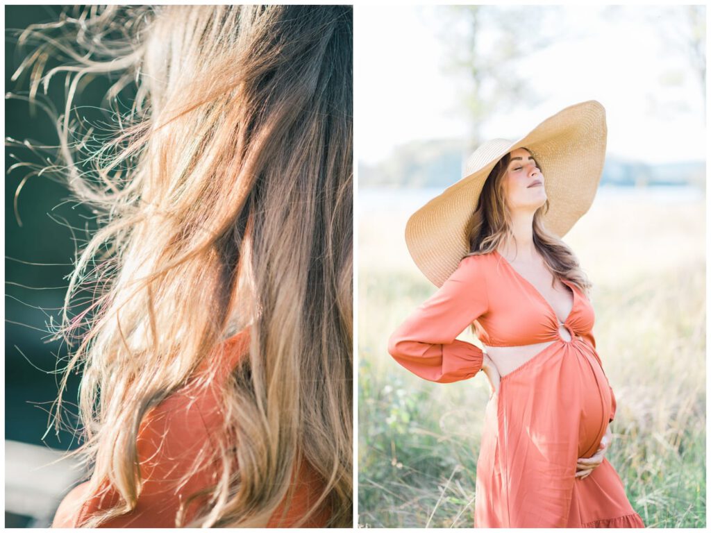 femme enceinte en robe orange