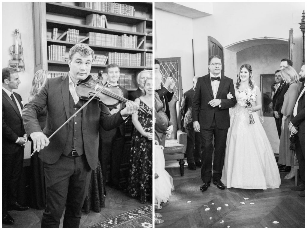 Cérémonie de mariage dans la bibliothèque du château