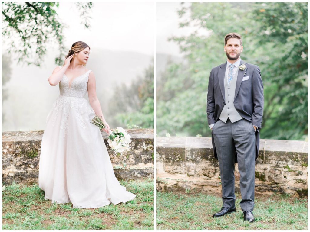 portraits des mariés dans le parc du château