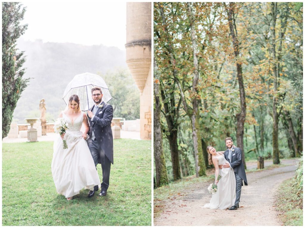portraits des mariés dans le parc du château