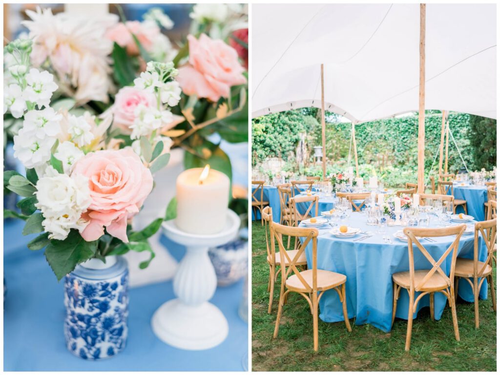 tables de mariages avec nappes bleues