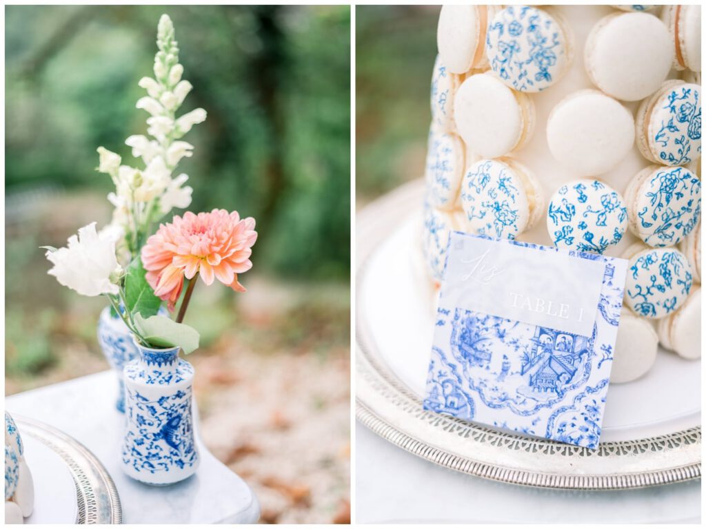 tour de macarons blancs et bleus