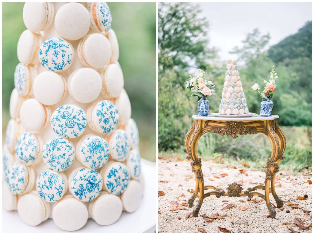 tour de macarons blancs et bleus