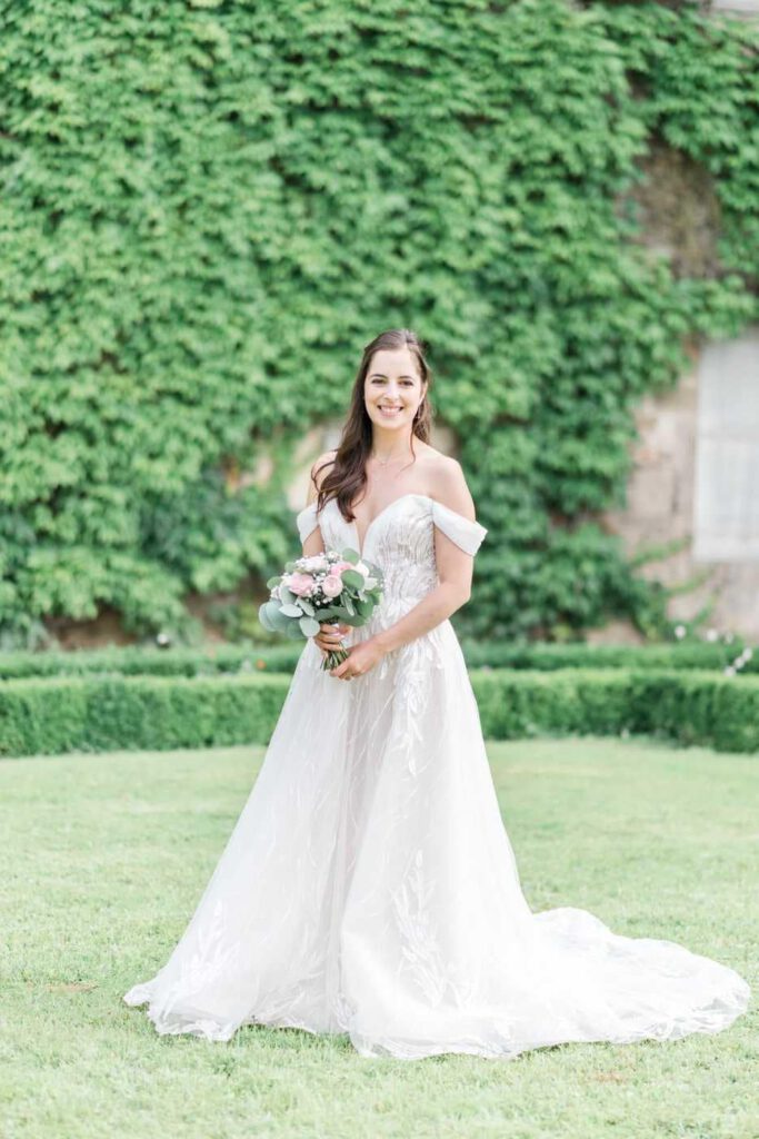 portrait de la mariée au château de Pompadour