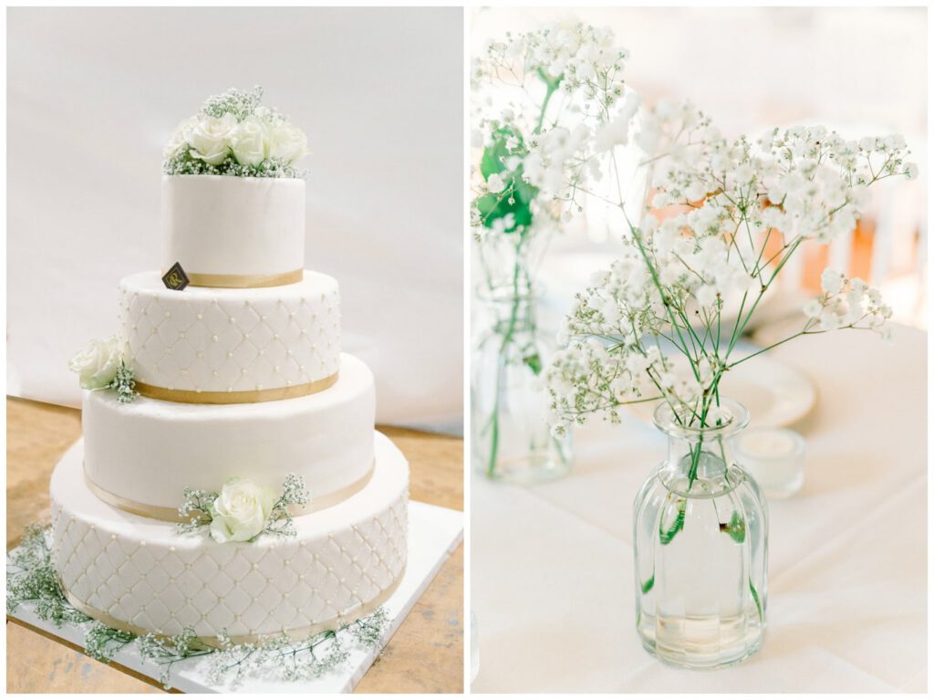 gateau blanc et fleurs blanches