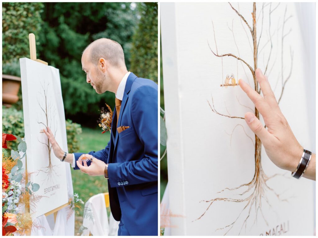 empreintes en peinture sur un arbre