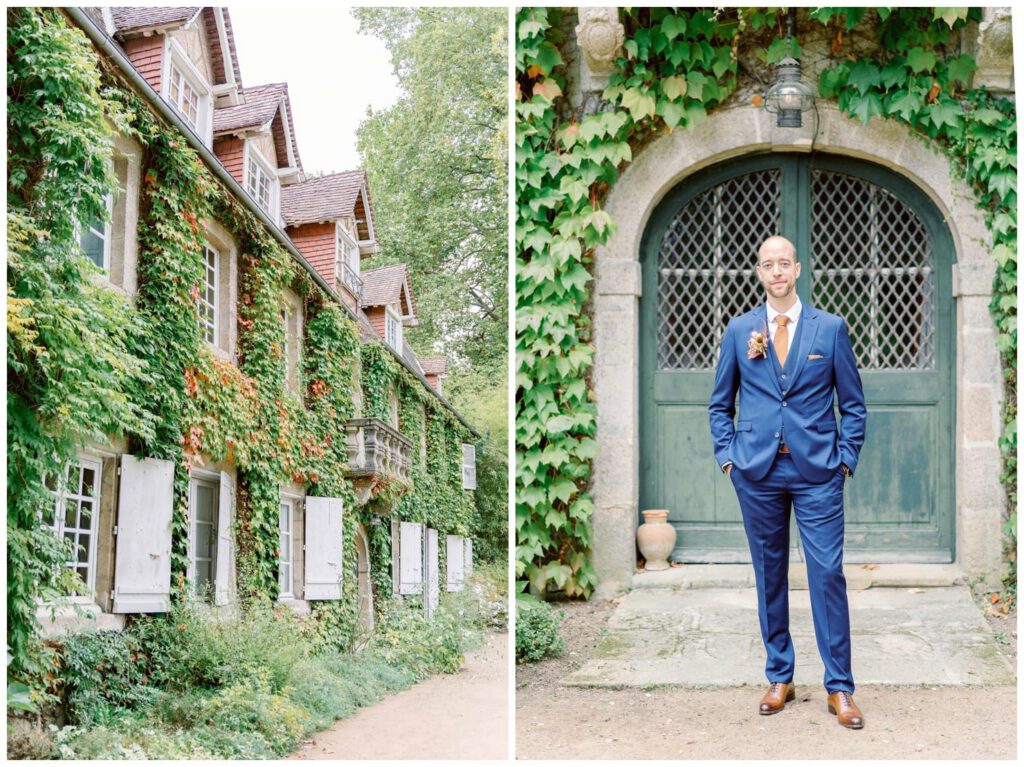 portrait du marié en costume bleu