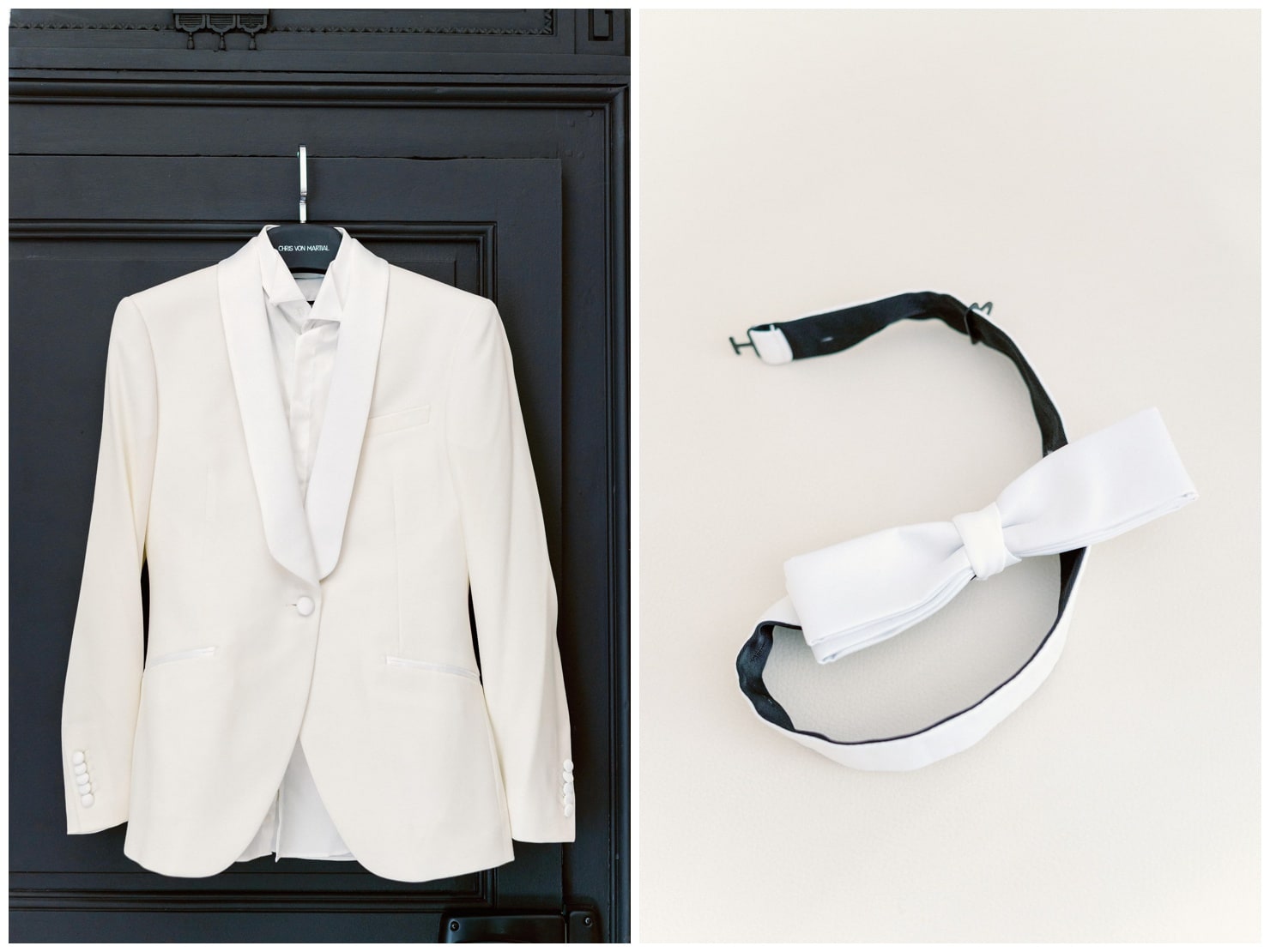 Veste de costume blanche Chris Von Martial et noeud papillon blanc