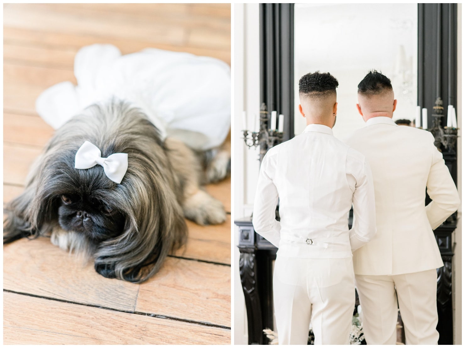 les deux mariés et leur petit chien