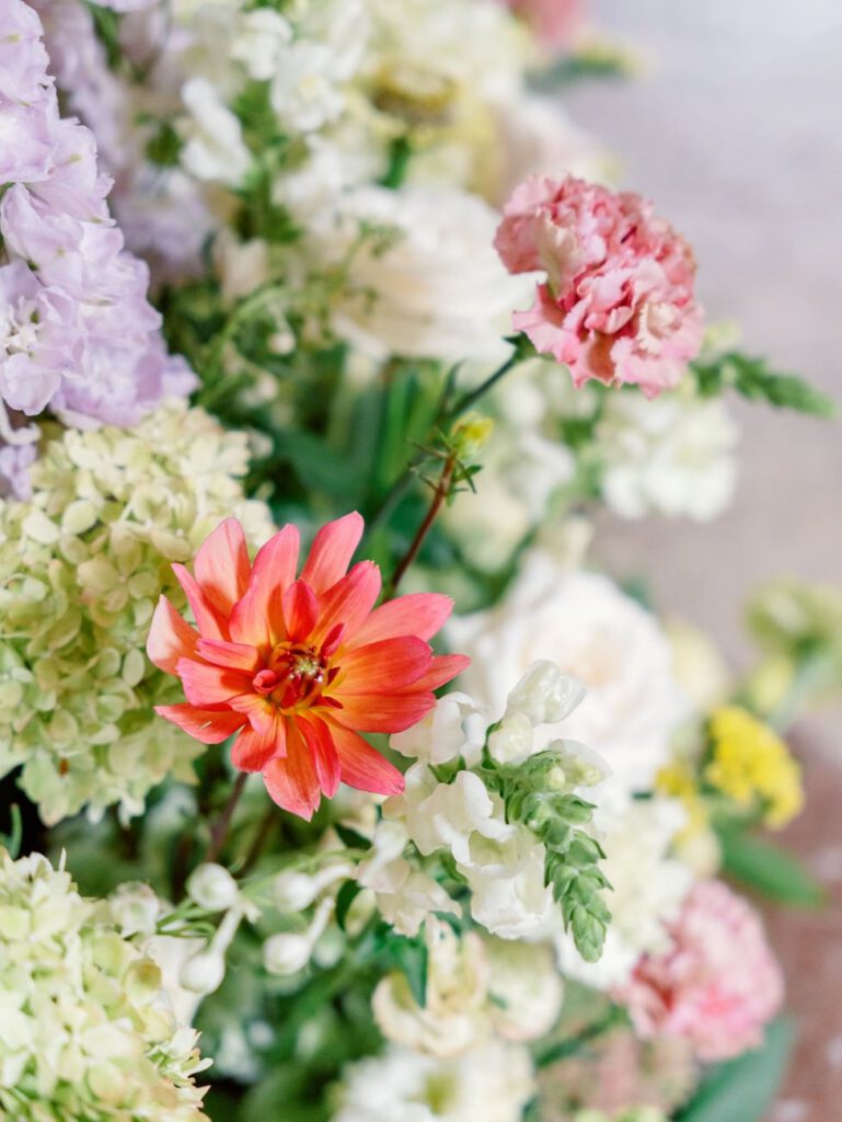 Wedding flowers in purple, pink and orange colors