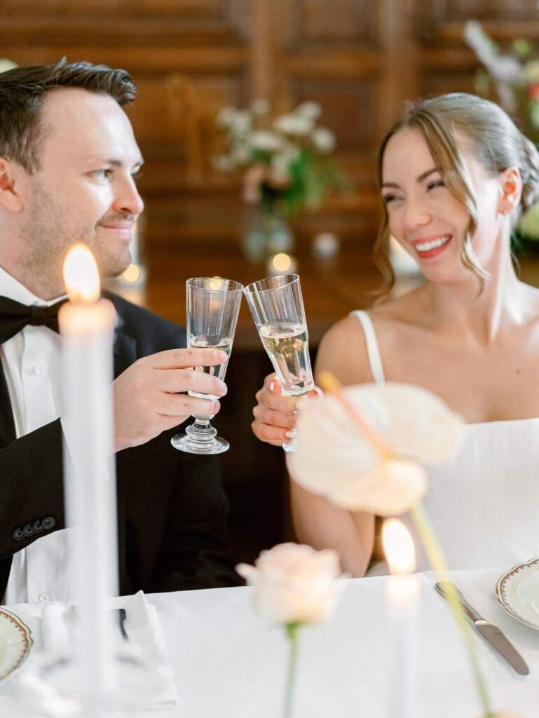 Bride and groom cheers