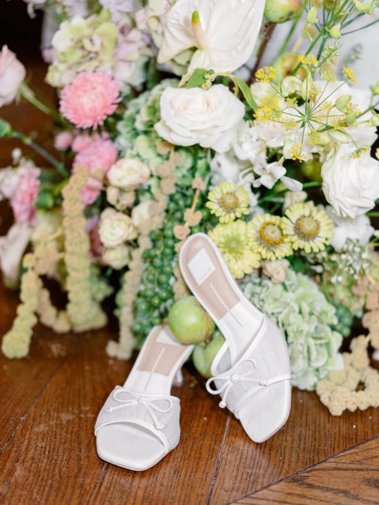 wedding shoes on flowers
