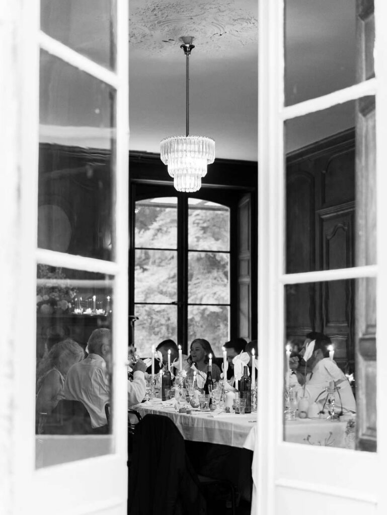 wedding dinner viewed from a door
