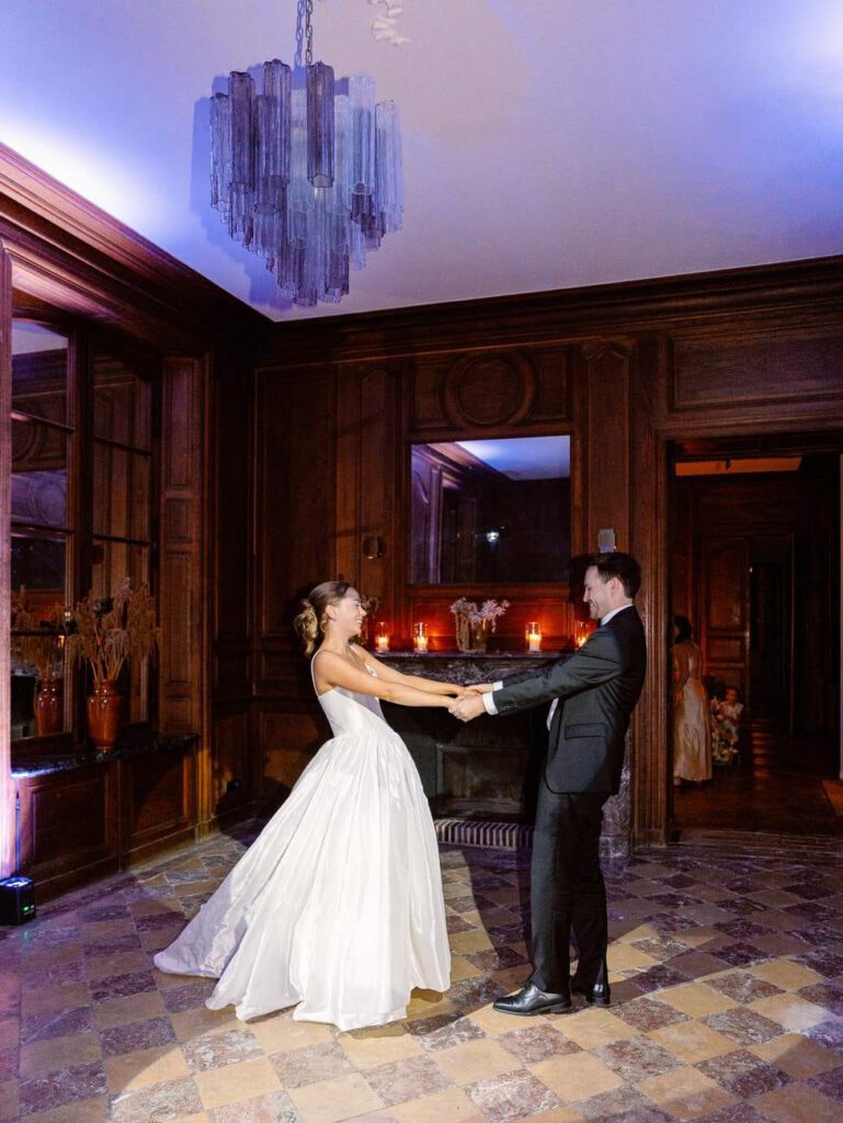 Bride and groom dancing