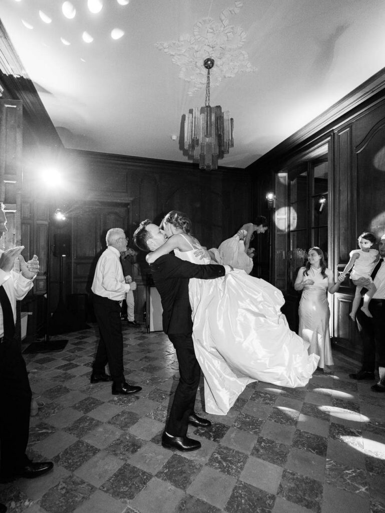 Bride and groom dancing at Château de Thauvenay