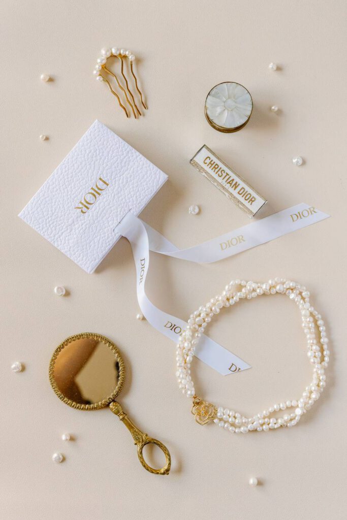 dior wedding flatlay