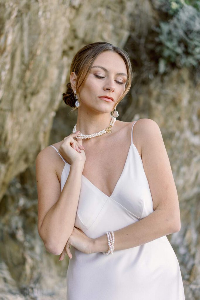 bride wearing pearls