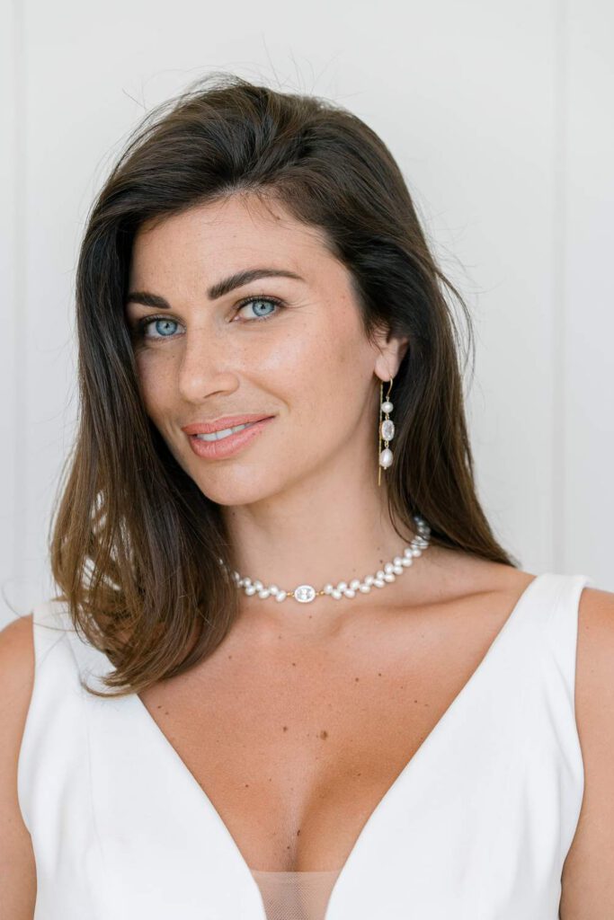 Bride portrait with pearl earrings and necklace
