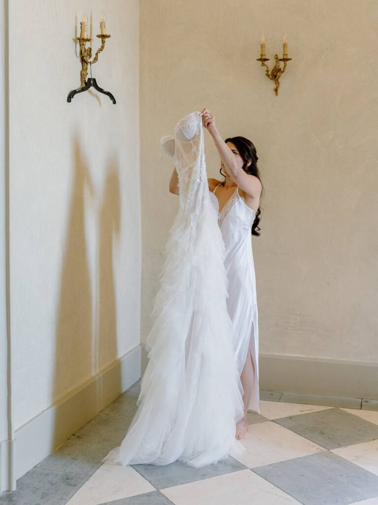 Bride getting dressed