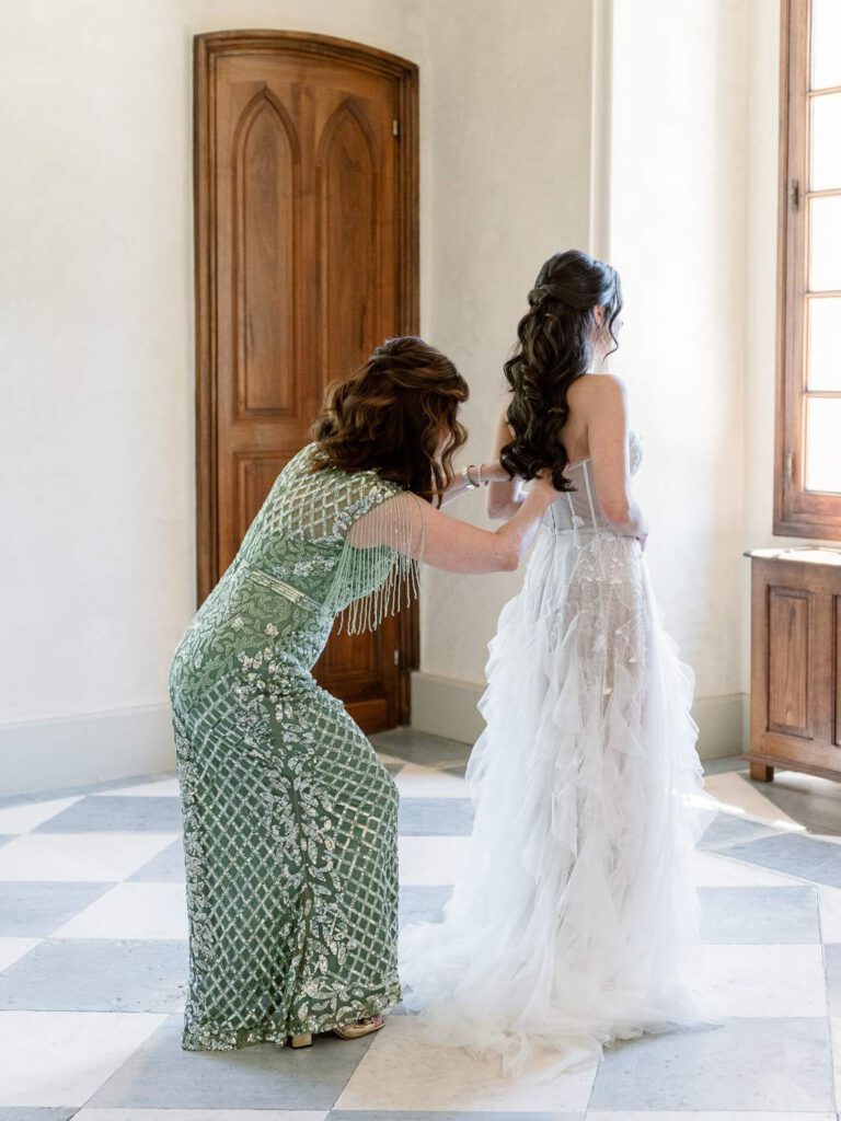 Bride getting dressed