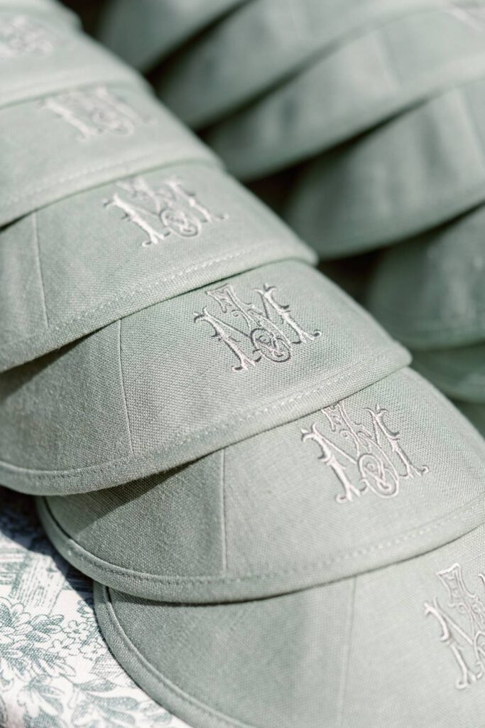 custom kippot embroidered with the couple’s monogram
