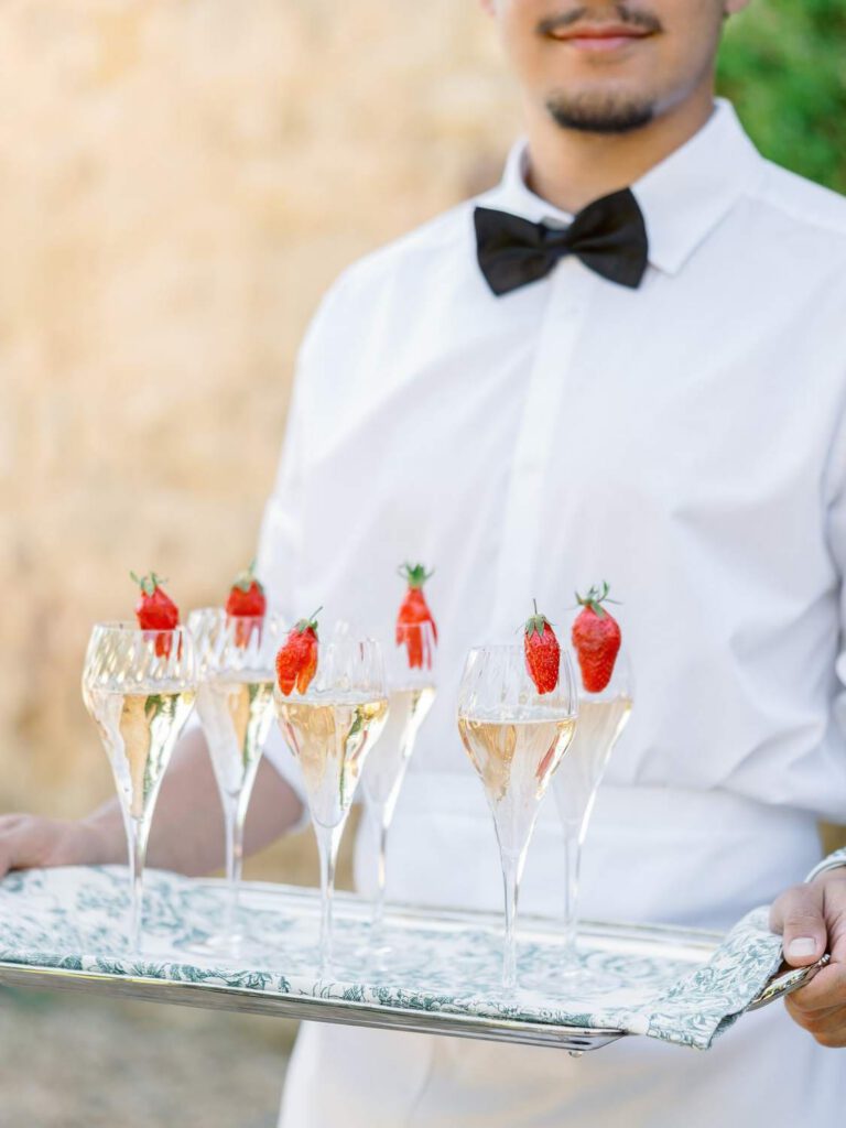 glasses with champagne and strawberries