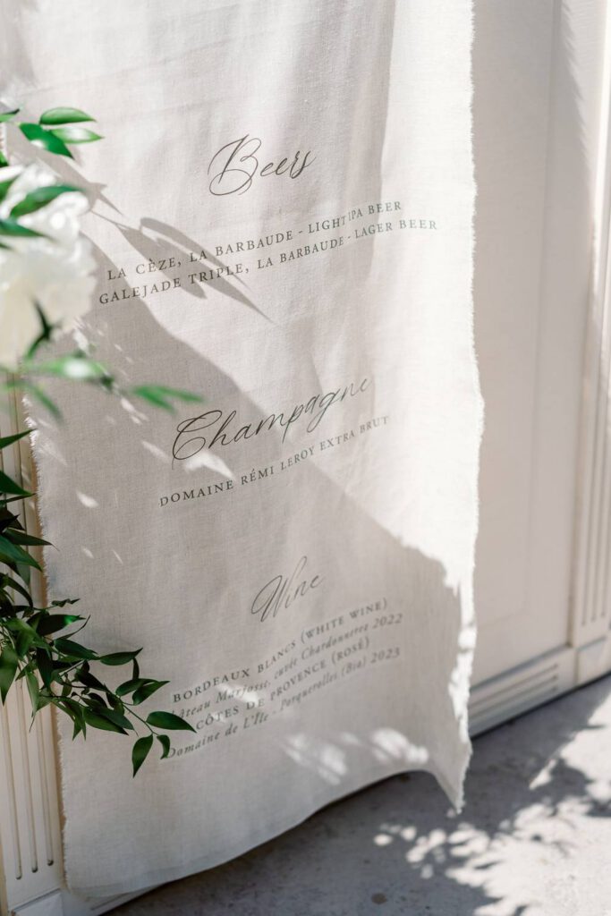 Cocktail menu on a fabric