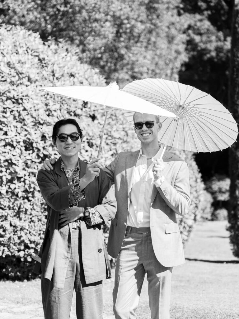 guests with umbrellas