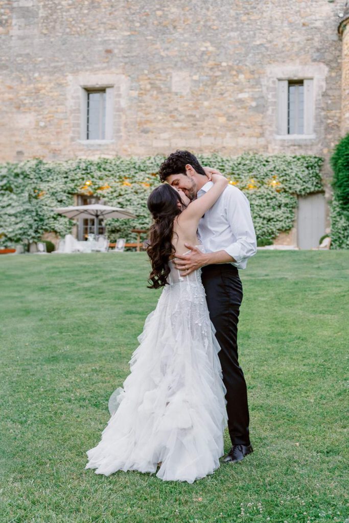Bride and groom portrait at Château de Fontarèches