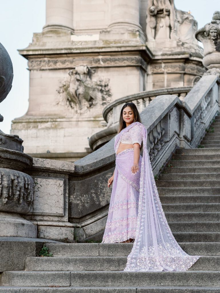 paris engagement photo session on the staircase of pont alexandre III