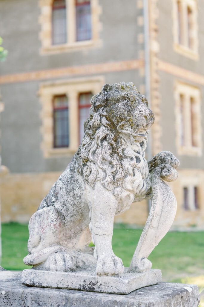 lion statue at Château de Béguin