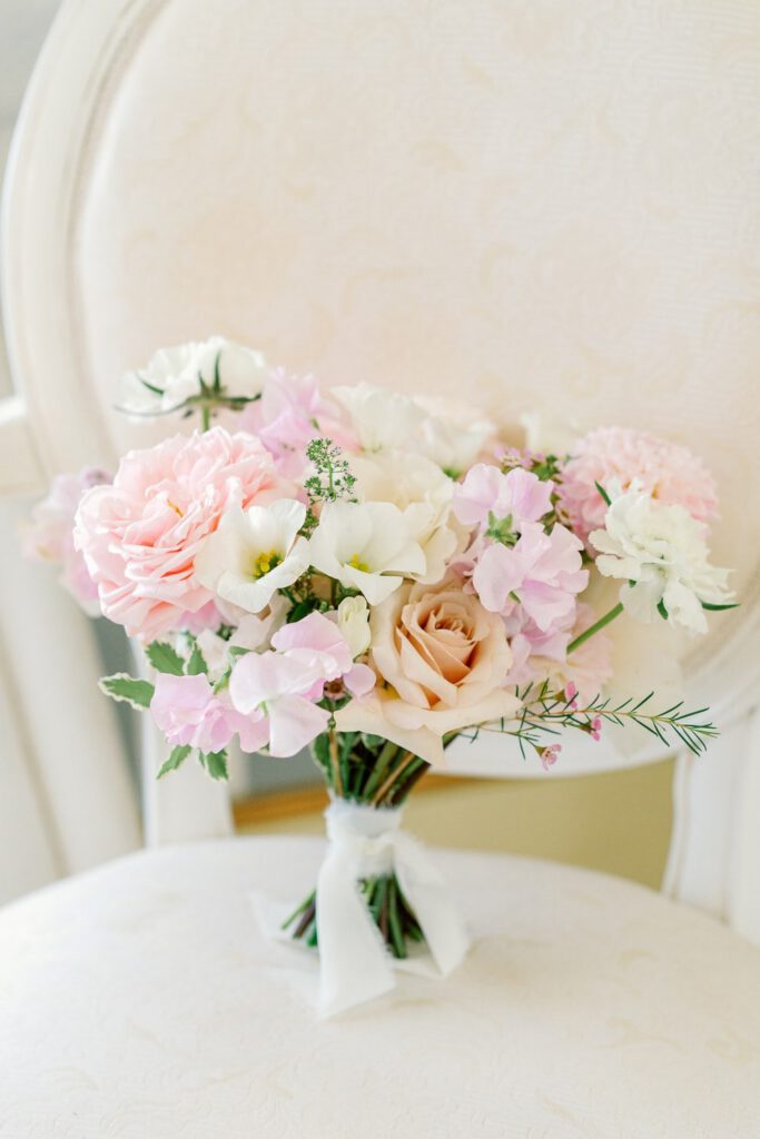wedding bouquet in pink and pastel colors