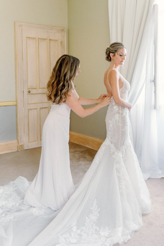 Bride getting dressed