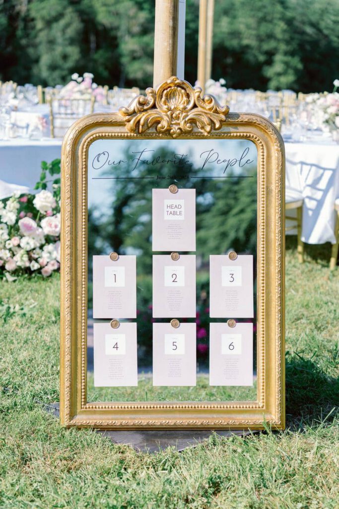 seating chart on a golden mirror