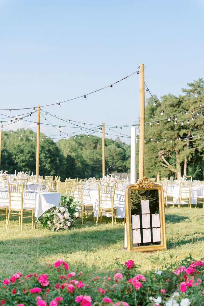 wedding reception in the garden of the chateau