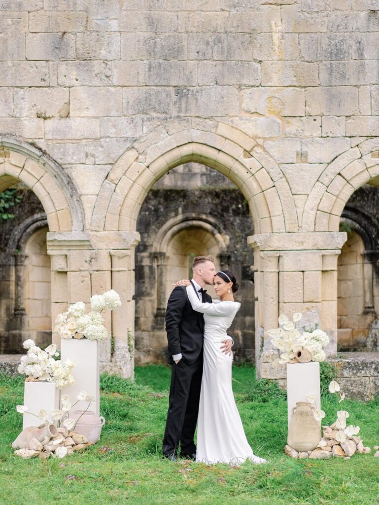 Wedding ceremony in front of an old abbey