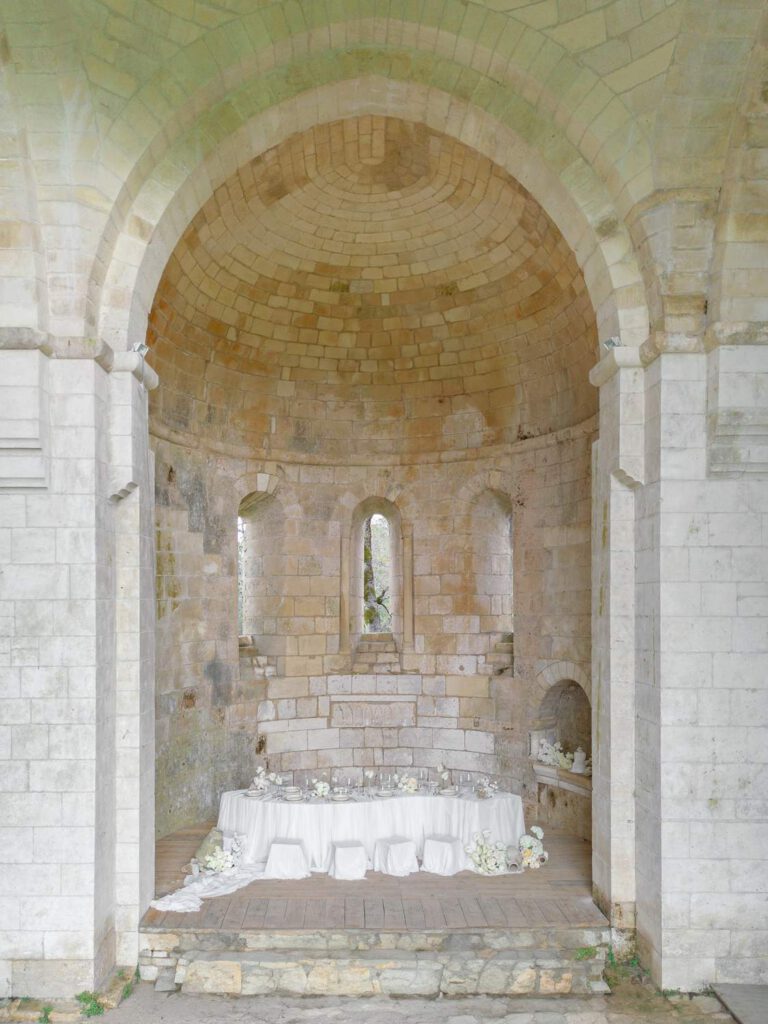 Wedding table in an old abbey in France