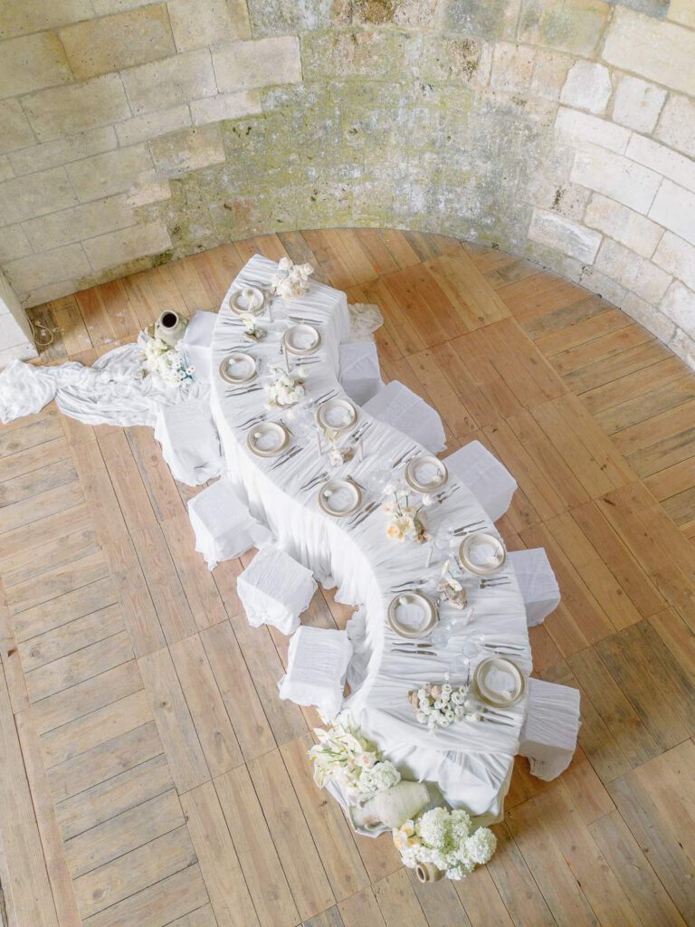 Wedding table in an old abbey in France