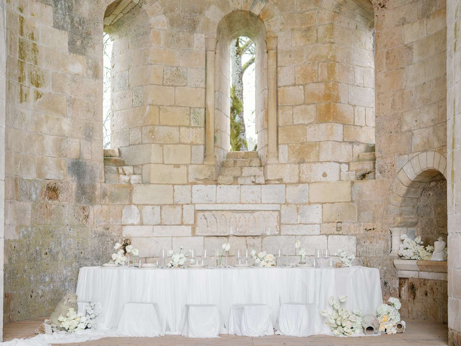 Wedding table in an old abbey in France