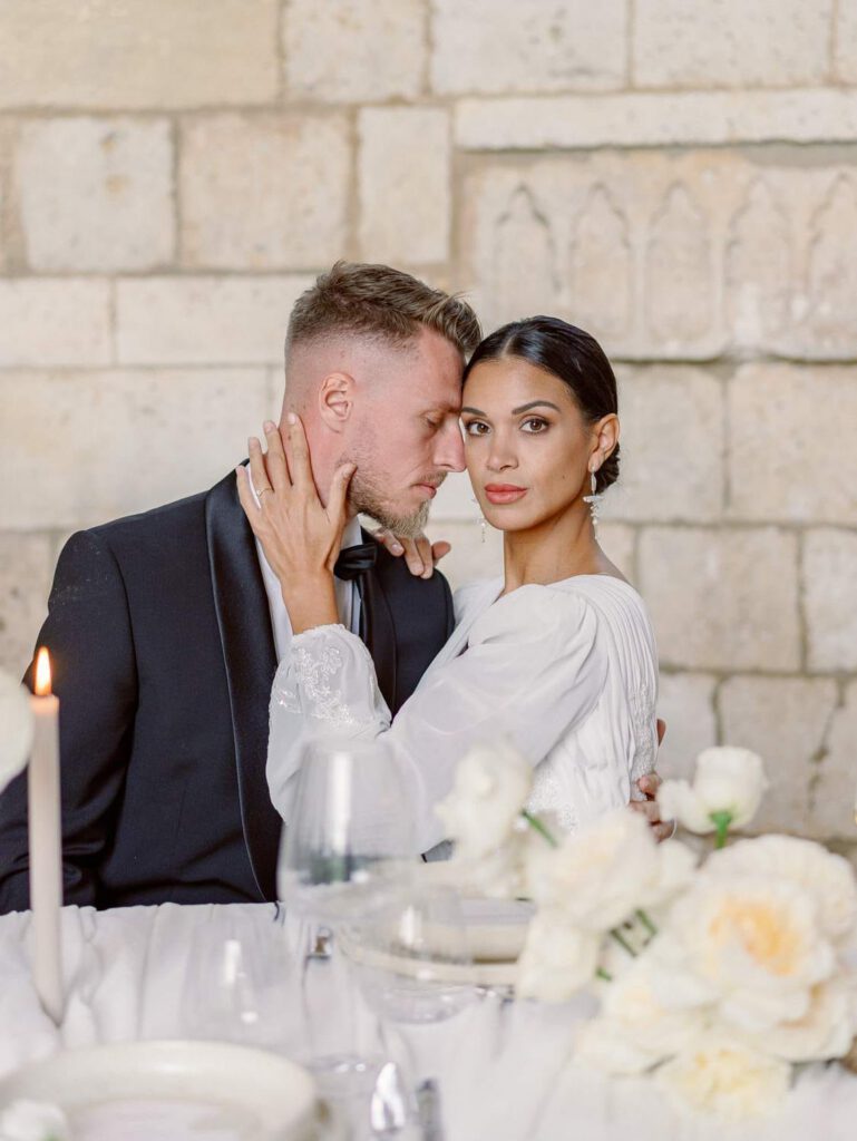 Bride and groom at the table