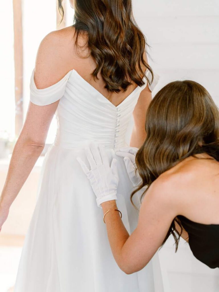 bride getting dressed