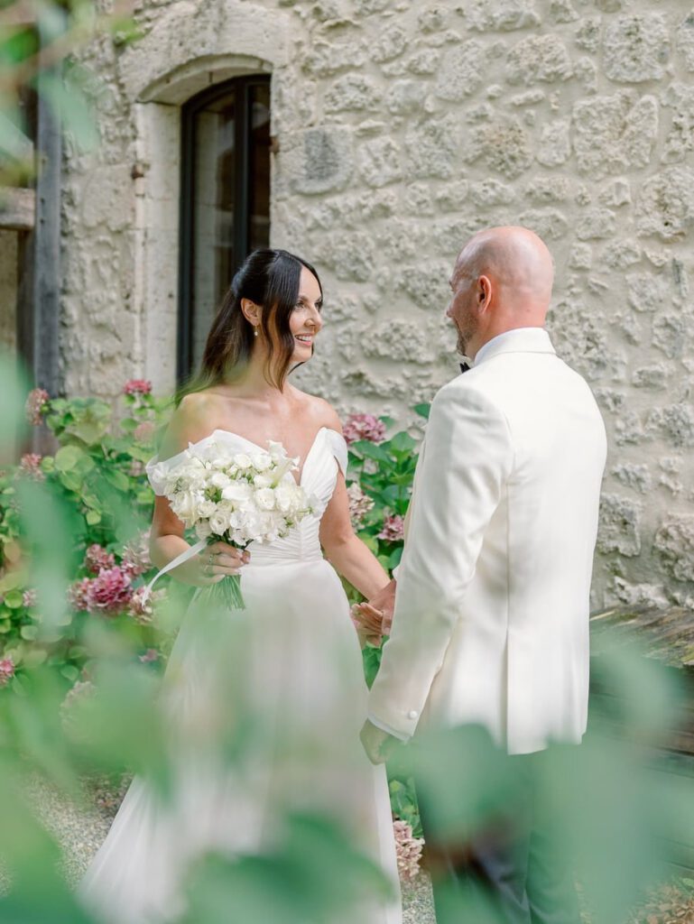 first look of the bride and groom at clos des charmes