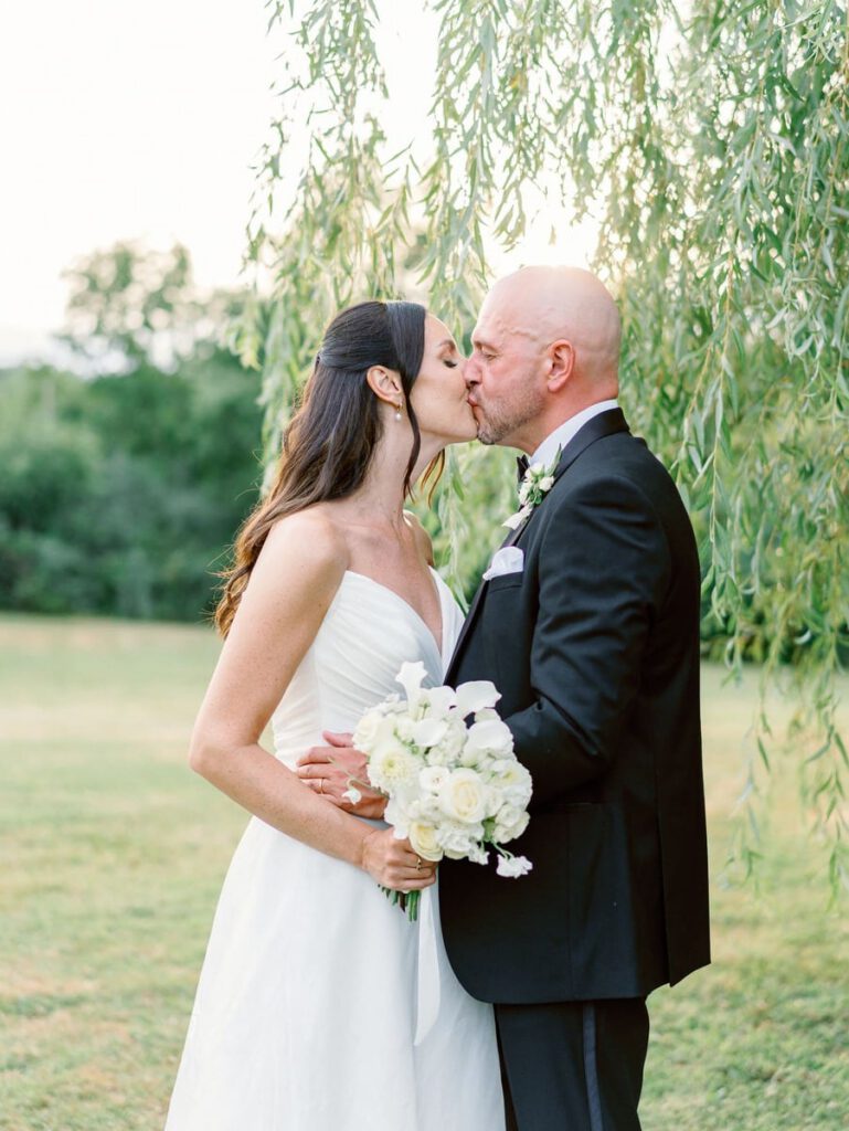 Bride and groom portrait at clos des charmes at sunset