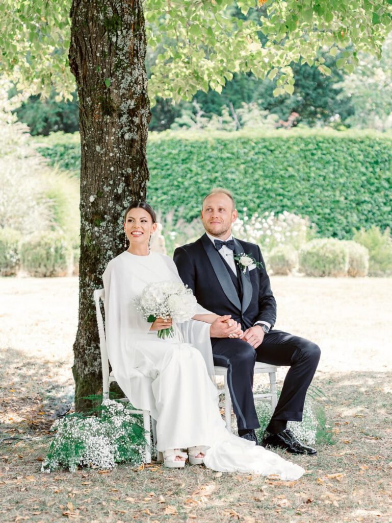 Bride and groom during their wedding ceremony at Domaine d'Essendieras
