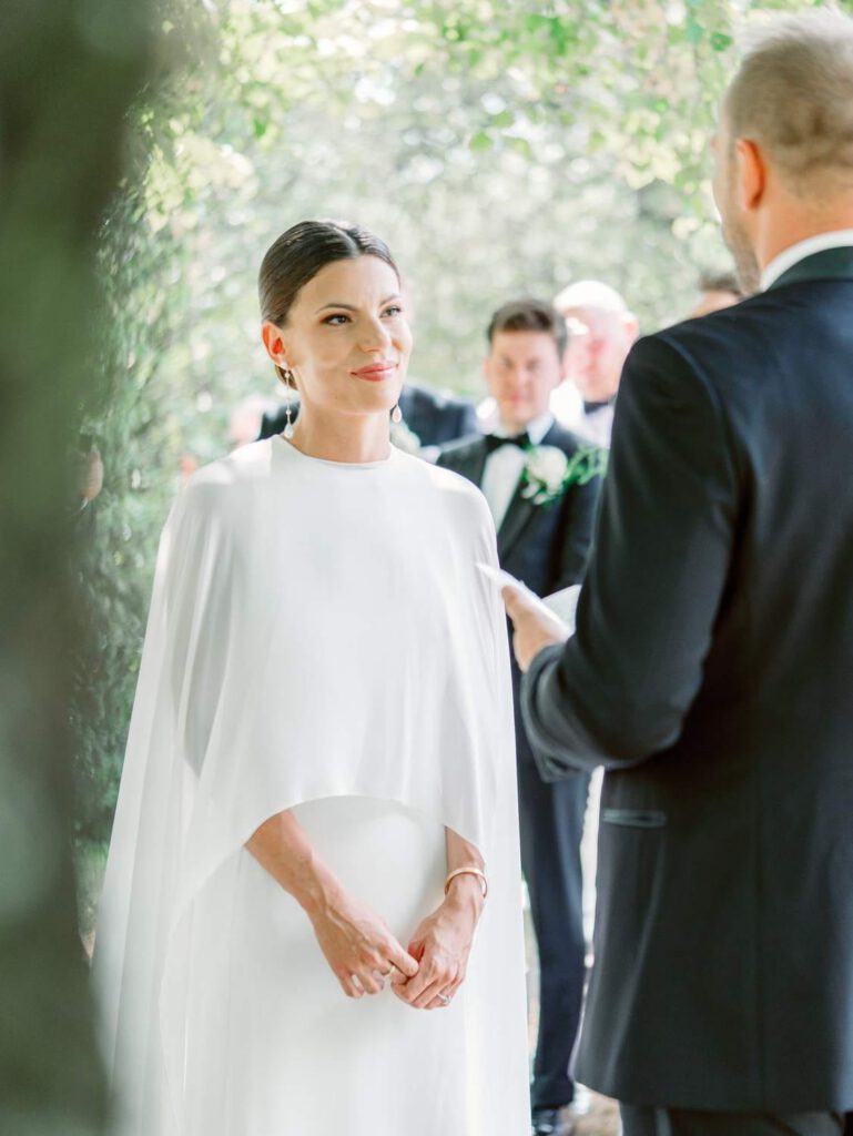 Bride and groom during their wedding ceremony at Domaine d'Essendieras