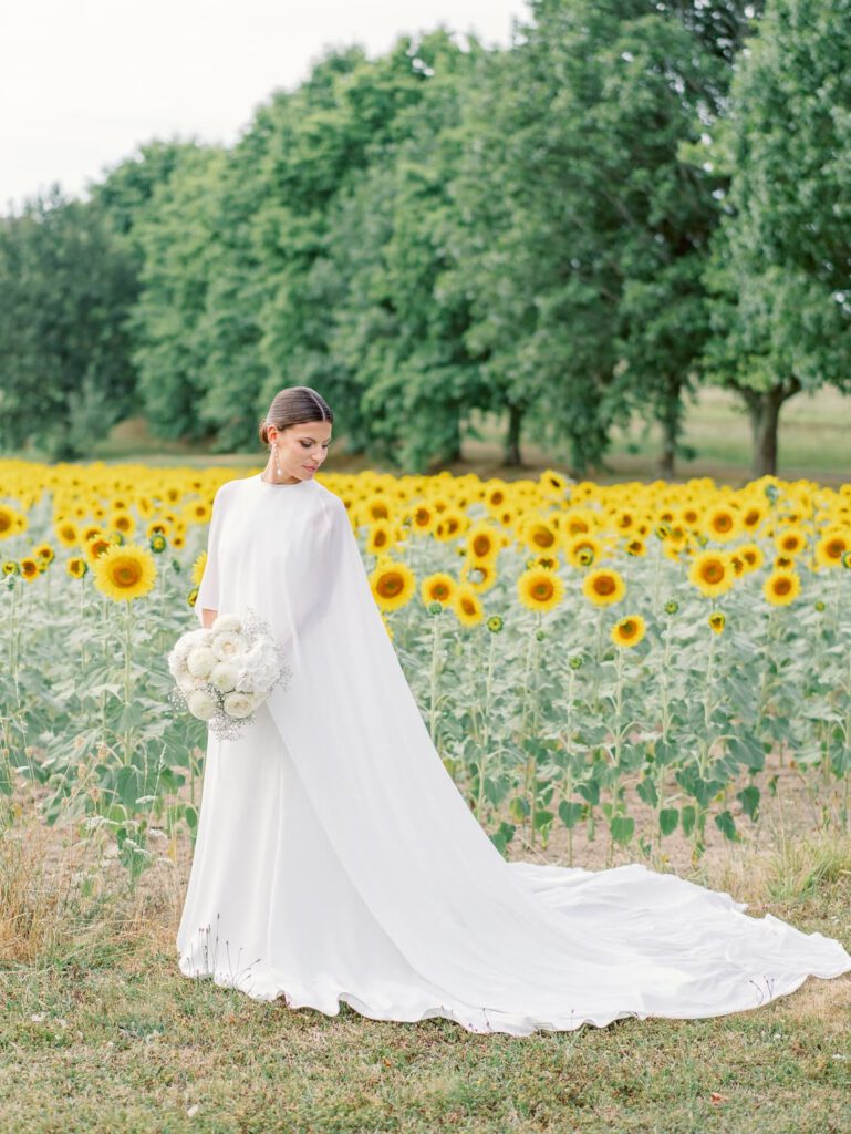 Bride in a sunflower field