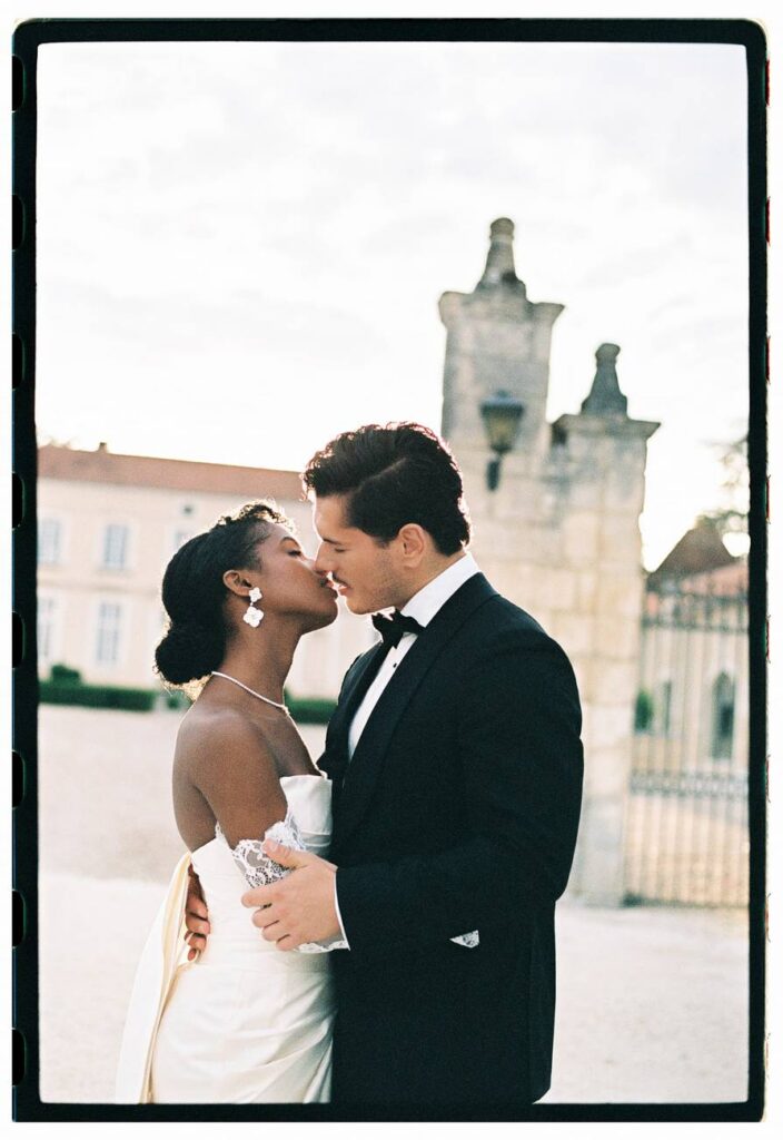 analog photo of a bride and groom